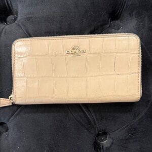 Coach Beige Croc-Embossed Leather Wallet